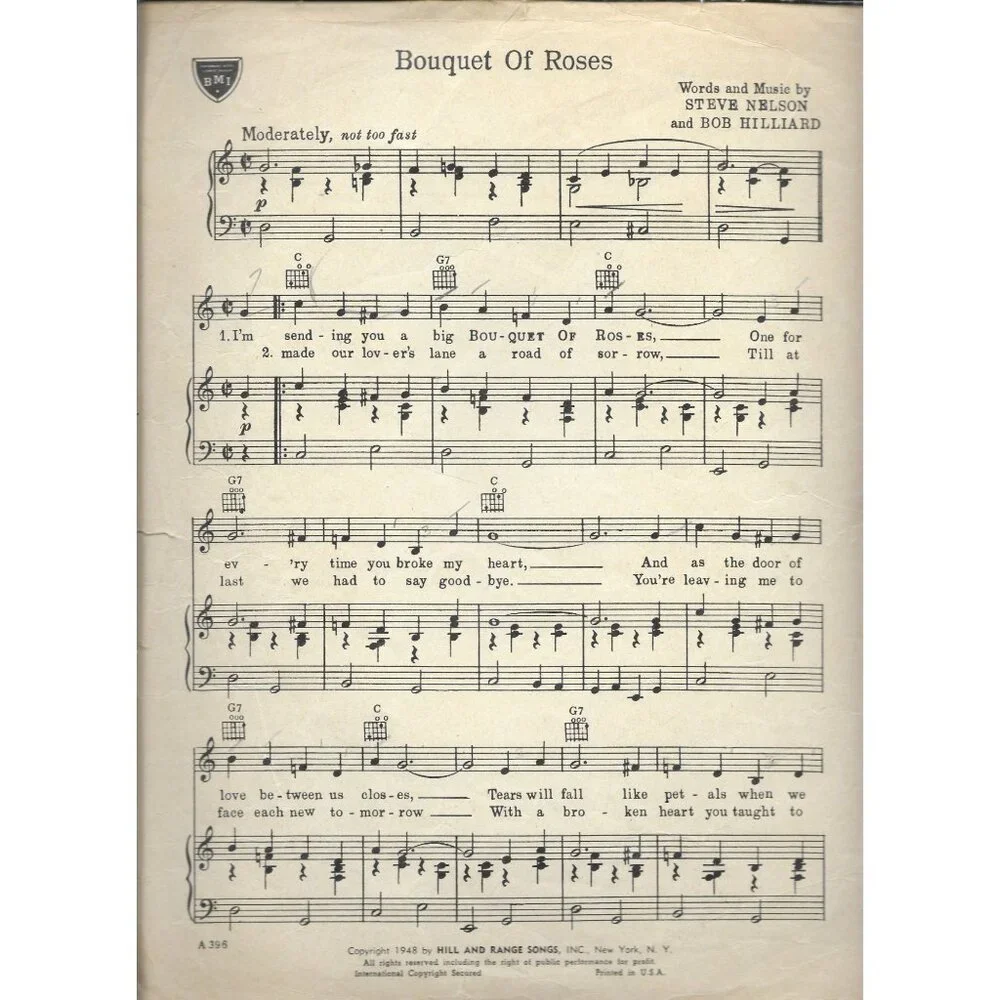 Vintage Sheet Music Bouquet Of Roses By Nelson & Hilliard 1948 Classic Country - Picture 3 of 3